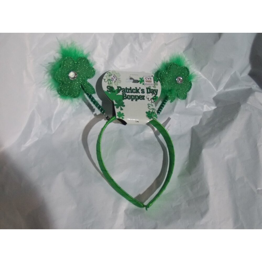 Adult St. Patrick's Day Green Feathers Sequence Rhinestone on Shamrocks Headband